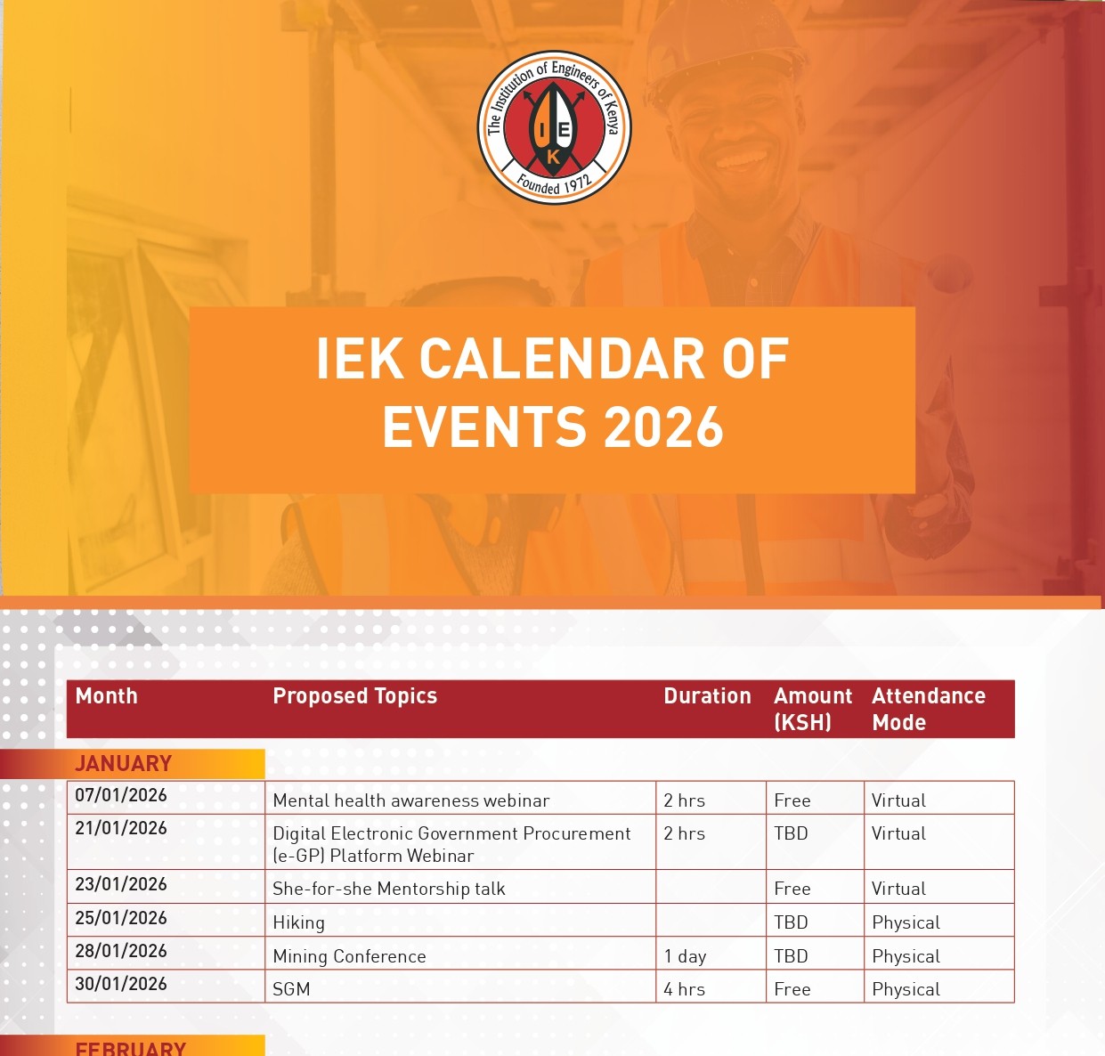 IEK CALENDAR OF EVENTS 2026